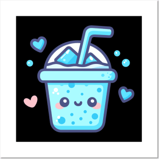 Cute Kawaii Blue Ice Drink with Hearts | Kawaii Food Art for Kawaii Lovers Posters and Art